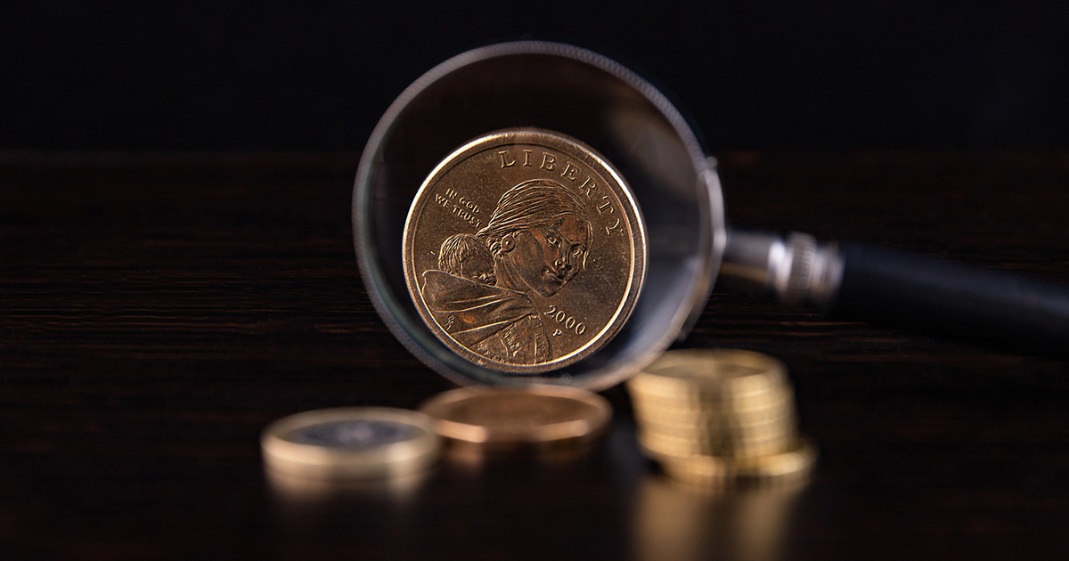 Coin under the lens