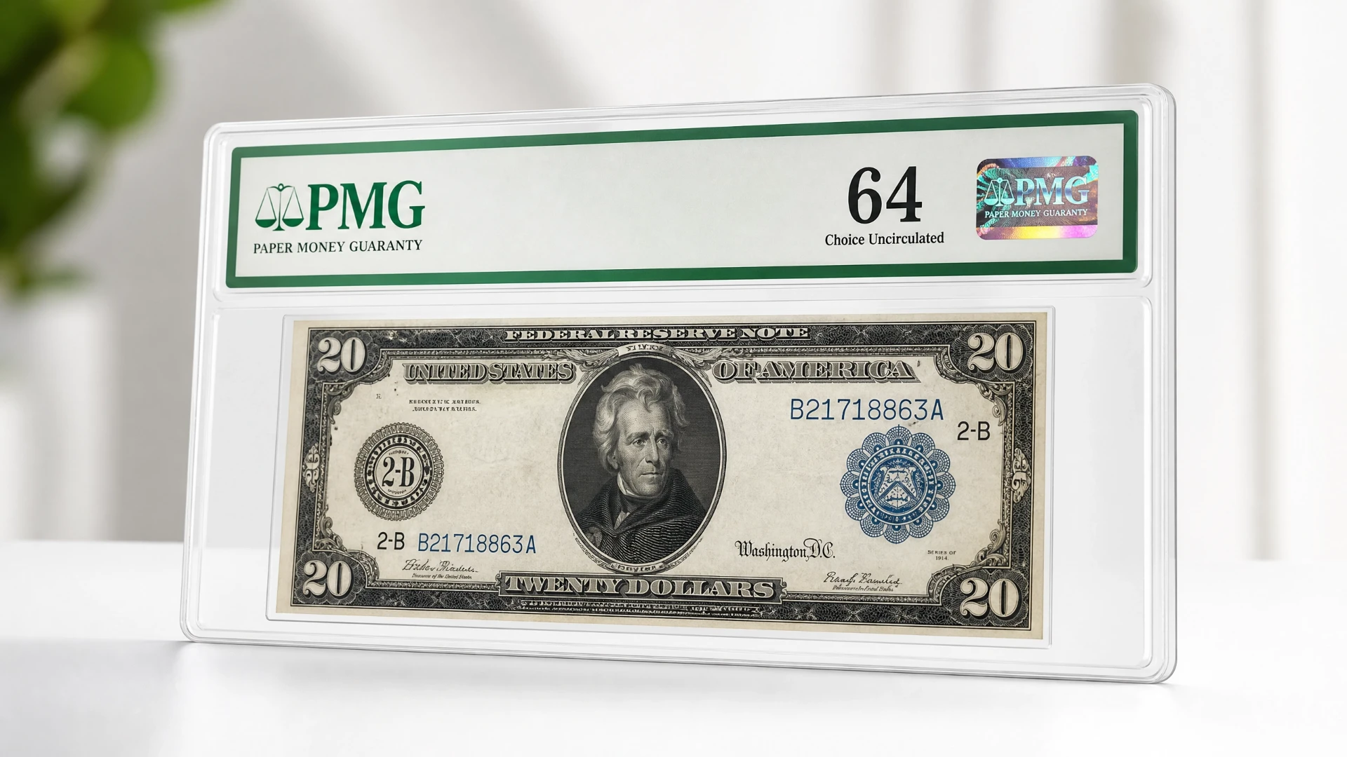 Vintage banknote in a PMG professional grading holder