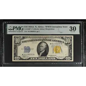 $10 1934-A yellow seal Emergency Notes Issued During WW2 2309*