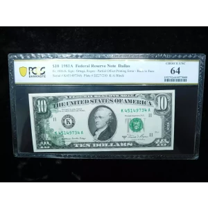 $10 1981-A. Treasury seal. Small Size $10 Federal Reserve Notes 2026-K