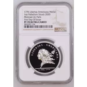 1776 Libertas Americana Medal 1 oz .999 Palladium - NGC PF70 Ultra Cameo FDOI  (2)