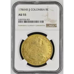 1786NR JJ  Colombia Gold 8 Escudos - NGC AU55 