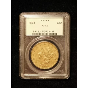 1861 $20 Liberty Head Gold Double Eagle - PCGS XF45 OGH