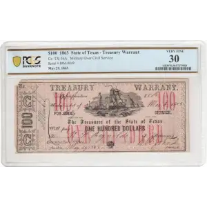 1862 $5 Virginia Treasury Note - Obsolete Paper Currency - PMG 58 EPQ