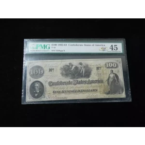 1862-63 $100 Confederate States of America T-41 - PMG 45 Choice XF 