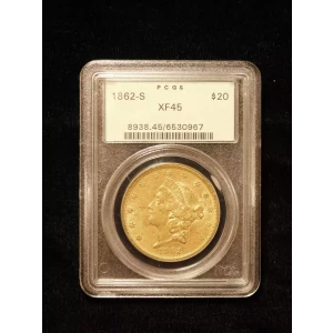 1862-S $20 Liberty Head Gold Double Eagle - PCGS XF45 OGH (4)