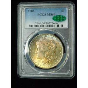 1886 $1 Morgan Silver Dollar - PCGS MS64 CAC Rainbow Toned  (5)