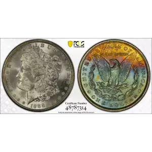 1888 $1 Morgan Silver Dollar - PCGS MS63 w/ Rainbow Toning 