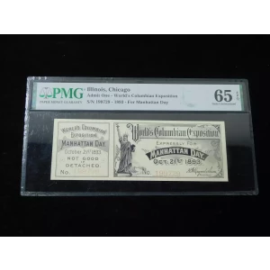 1893 Columbian Exposition Manhattan Day Ticket - PMG 65 EPQ 