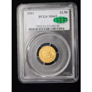 1911 $2.50 Indian Head Gold Quarter Eagle - PCGS MS63 CAC 