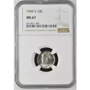 1944-S 10c Mercury Dime - NGC MS67