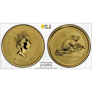 1996 $25 KM-299 Year of the Rat 1/4oz Au