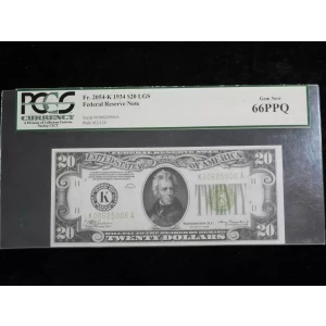 $20 1934 light Green seal. Small Size $20 Federal Reserve Notes 2054-K