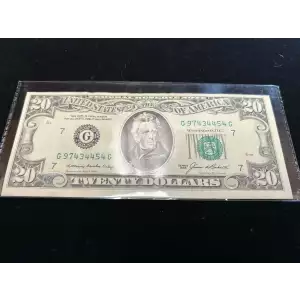 $20 1985 blue-Green seal. Small Size $20 Federal Reserve Notes 2075-G