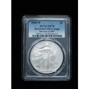 2008-W $1 Burnished American Silver Eagle - PCGS SP70 Reverse of 2007  (4)