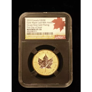 2019 $200 1 oz Gold Maple Leaf 40th Anni. Incuse-Rose Gold - NGC REV PF70 (3)