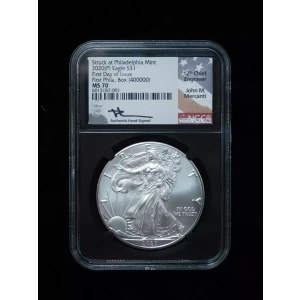 2020 (P) $1 American Silver Eagle NGC MS70 FDOI - 1st Phila. Box - Mercanti Auto (3)