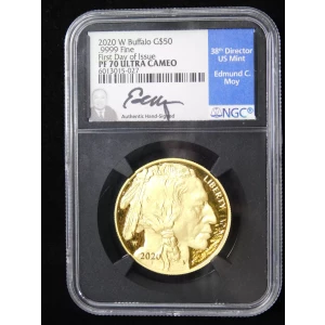 2020-W $50 Proof Buffalo 1 oz .999 Gold - NGC PF70 Ultra Cameo Signed Moy FDOI  (2)