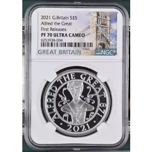 2021 Proof £5 Alfred the Great Silver Coin - NGC PF70 Ultra Cameo 1st Release 