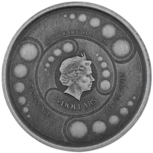 2021 Republic of Ghana 1 oz Antiqued Silver 5 Dollar Space Alien BU Coin (In Capsule) (2)