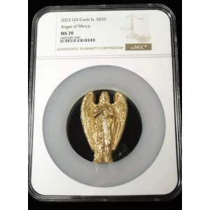 2023 $20 Cook Island Angel of Mercy  3 oz Silver Gilded MS70 NGC (3)