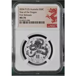 2024 P125 Australia Lunar Year of the Dragon 1/2 oz .999 Silver - NGC MS70 1st Release 