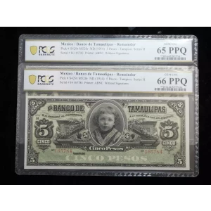 5 Pesos 1902-14, 1902 ISSUE d. Series H. (ND). (BK-TAM-7) Mexico S429