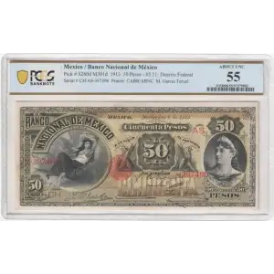 50 Pesos 1885-1913, 1885-1913 ISSUE A. 1.1.1885. (BK-DF-314). Mexico S260 (2)