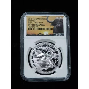 NGC PF70 Ultra Cameo – A perfect, flawless grade with sharp frosted details and deep mirror-like fields.
High Relief Design – Struck with impressive depth, highlighting the intricate details of the African Buffalo’s powerful stance.
1 oz of .999 Fine Silv