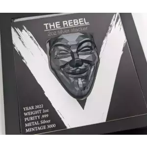 Rebel Guy Vendetta Fawkes Mask 2oz 999 Silver HR Black Antiq Stacker Bar BOX/COA (4)