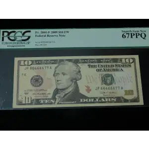 $10 2009 Treasury seal. Small Size $10 Federal Reserve Notes 2041-F