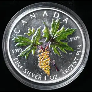 2005 $5 Canada Colorized Silver Maple Leaf 1 oz 9999 Fine Silver in Capsule (3)