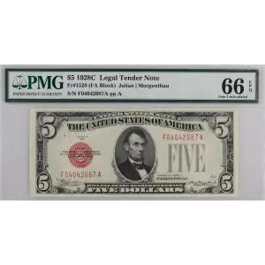 $5 1928-C red seal. Small Legal Tender Notes 1528