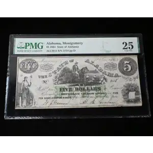 1838 $5 Farmers Bank Flint Rapids Michigan Obsolete Currency - PMG 30