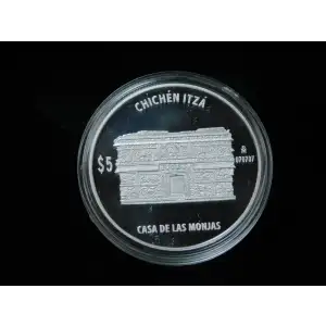 2007 PF Mexico 5 Peso Chichen Itza Casa De Lad Monjas 1 oz Silver Coin