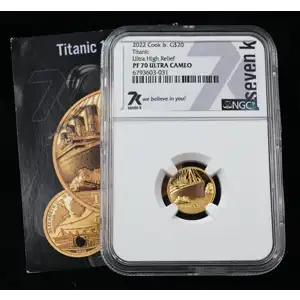 2022 Cook Isl Titanic Ultra High Relief 1/10 9999 Gold Mint 550 - NGC PF70 UCam