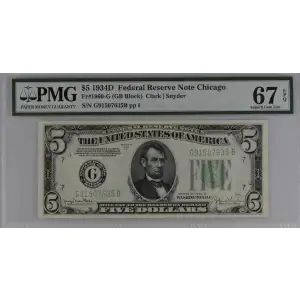 $5 1934-D. blue-Green seal. Small Size $5 Federal Reserve Notes 1960-G
