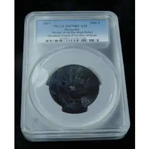 2021 Mongolia Mystic Wolf 5 oz Obsidian Finish .999 Silver - PCGS PR70DCAM (2)
