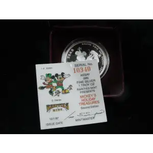 1988 Rarities Mint Mickeys Holiday Treasures 1 oz .999 Silver w/ Box & COA  (3)