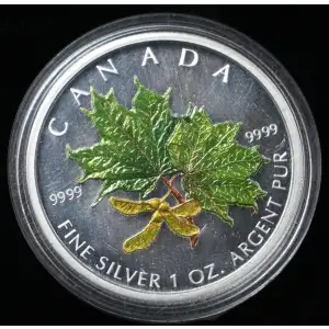 2002 $5 Canada Colorized Silver Maple Leaf 1 oz 9999 Fine Silver in Capsule (2)