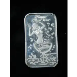 Crown Mint Holiday Beauties 1 oz .999 Fine Silver Art Bar - Happy New Year