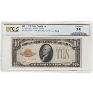 $10 1928 Gold Seal Small Size Gold Certificates 2400 (2)