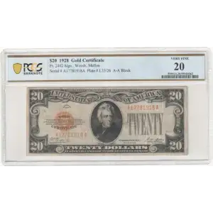 $20 1928 gold seal. Small Size Gold Certificates 2402