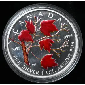 2004 $5 Canada Colorized Silver Maple Leaf 1 oz 9999 Fine Silver in Capsule (4)