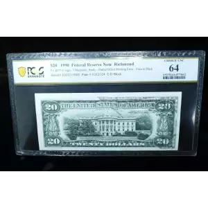 $20 1990 blue-Green seal. Small Size $20 Federal Reserve Notes 2077-E