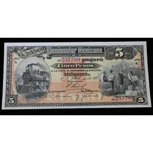 5 Pesos 1900-14, 1900-10 ISSUE  Mexico S381