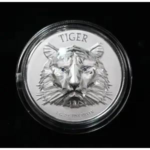 2022 Rep of Chad Ultra High Relief Multifaceted Tiger 1 oz .999 Silver Coin in OGP