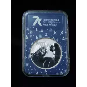 2019 Tuvalu $1 Marvel Incredible Hulk 1 oz .999 Silver Coin - 7K Happy Holidays Holder  (2)