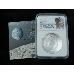 2019 $1 Apollo 11 50th Anniversary .999 Fine Silver - NGC MS70 w/ Box & COA (5)