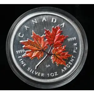 2001 $5 Canada Colorized Silver Maple Leaf 1 oz 9999 Fine Silver in Capsule (4)